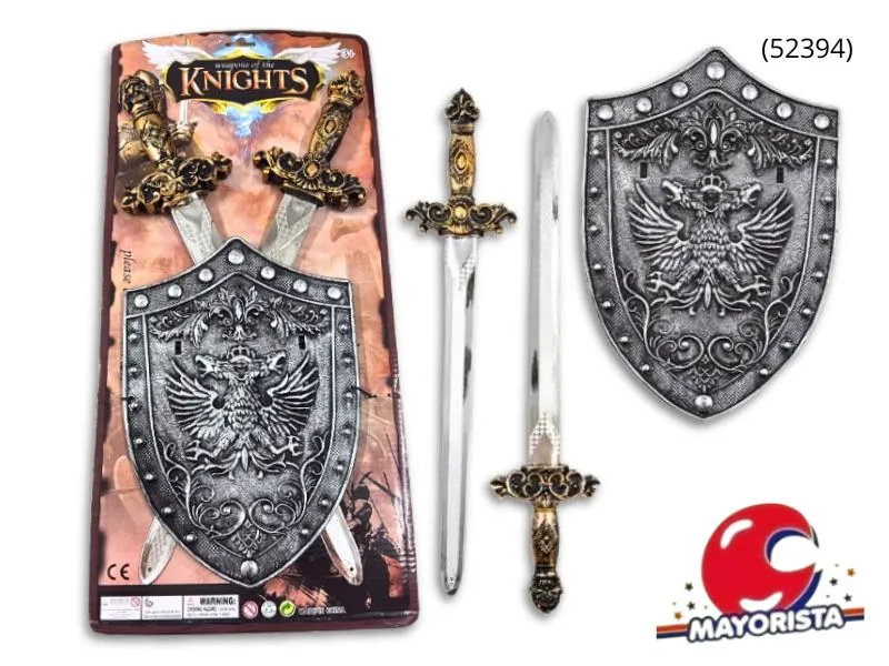 SET DE ESCUDO + 2 ESPADAS BLISTER 55X25 (52394) KADA
