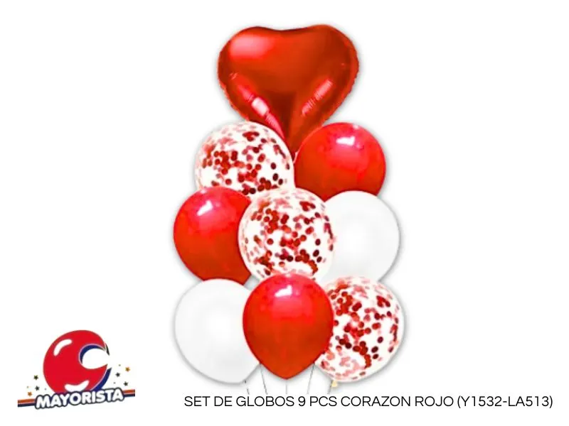 SET DE GLOBOS 9 PCS CORAZON ROJO (Y1532-LA513) CHG