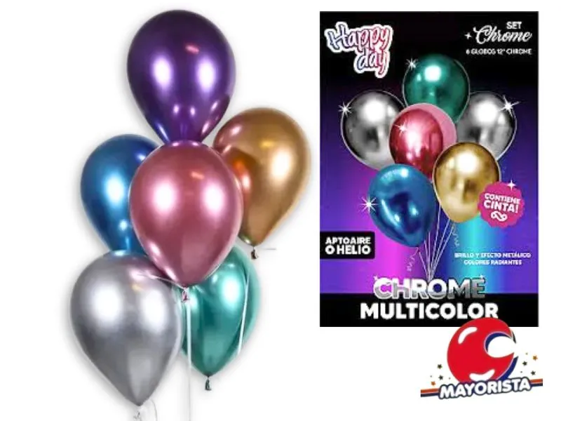 SET DE GLOBOS CHROME 12 X 6 MULTICOLOR - ARDITEX
