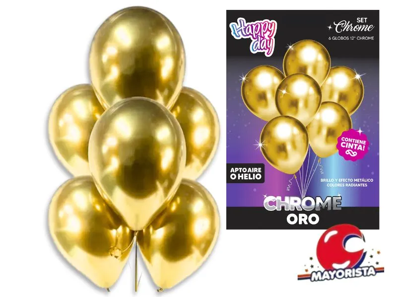 SET DE GLOBOS CHROME 12 X 6 ORO - ARDITEX