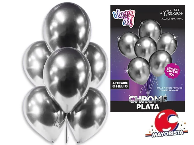 SET DE GLOBOS CHROME 12 X 6 PLATA - ARDITEX