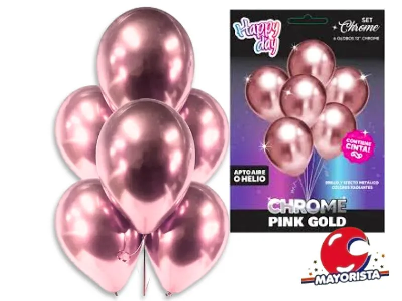 [7780201379626] SET DE GLOBOS CHROME 12 X 6 ROSA GOLD (PINK GOLD) - ARDITEX