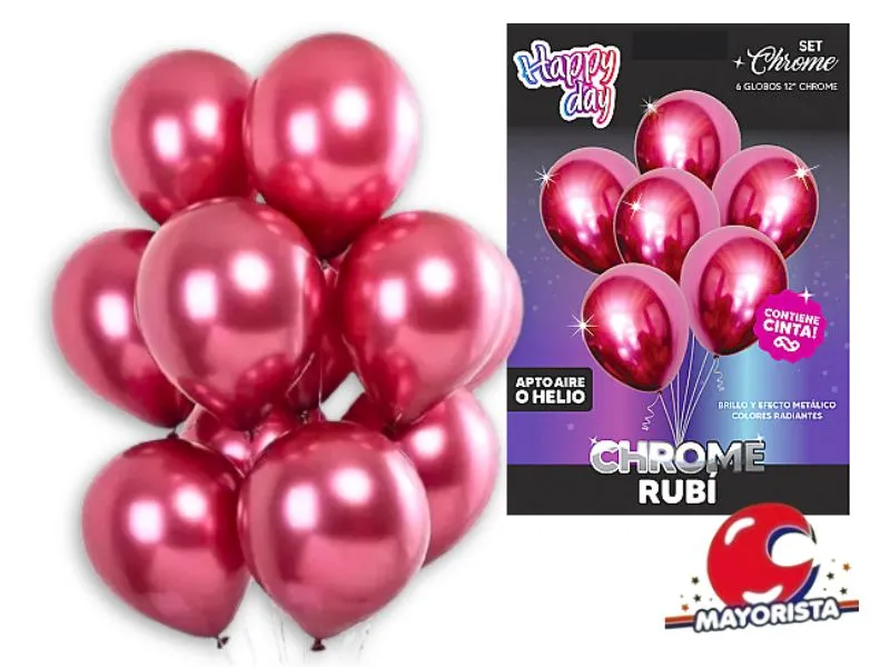 SET DE GLOBOS CHROME 12 X 6 ROJO RUBI - ARDITEX