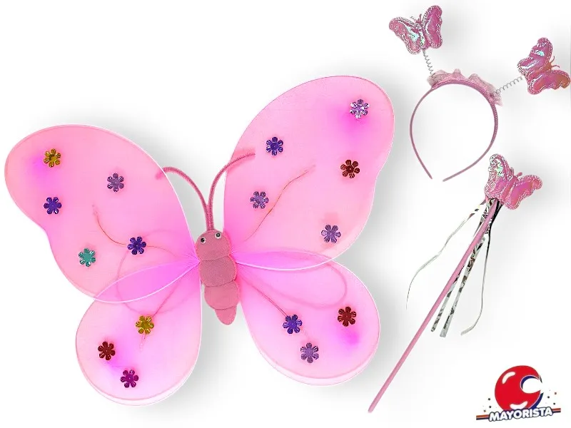 [3681] SET DE MARIPOSA CON LUZ ROSA (YJ0729) YJ IMPORT