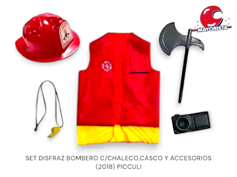 [6153] SET DISFRAZ BOMBERO C/CHALECO,CASCO Y ACCESORIOS (2018) PICCULI