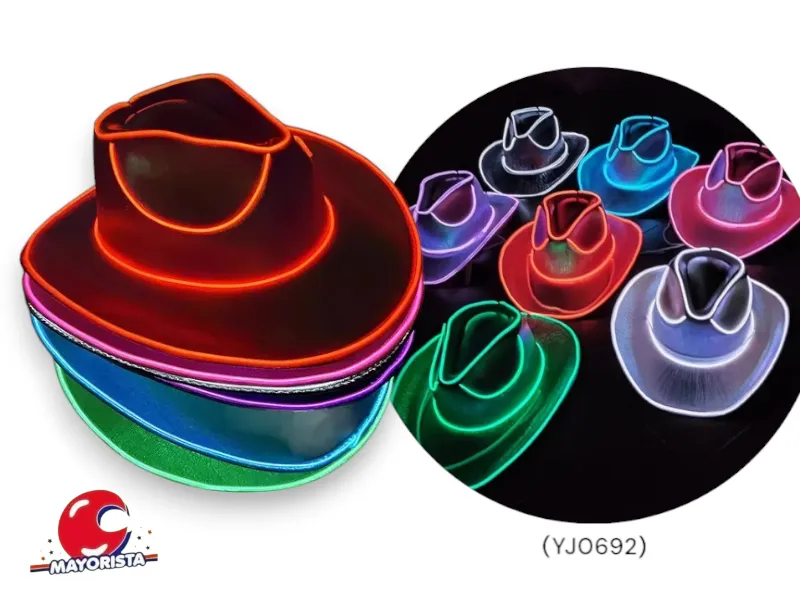 SOMBRERO COWBOY TRANSPARENTE C/LUZ HILO LED (YJ0692) YJ IMPORT