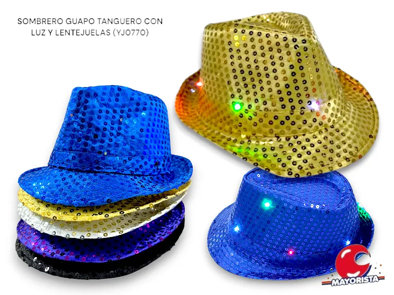 SOMBRERO GUAPO TANGUERO CON LUZ Y LENTEJUELAS (YJ0770) YJ IMPORT