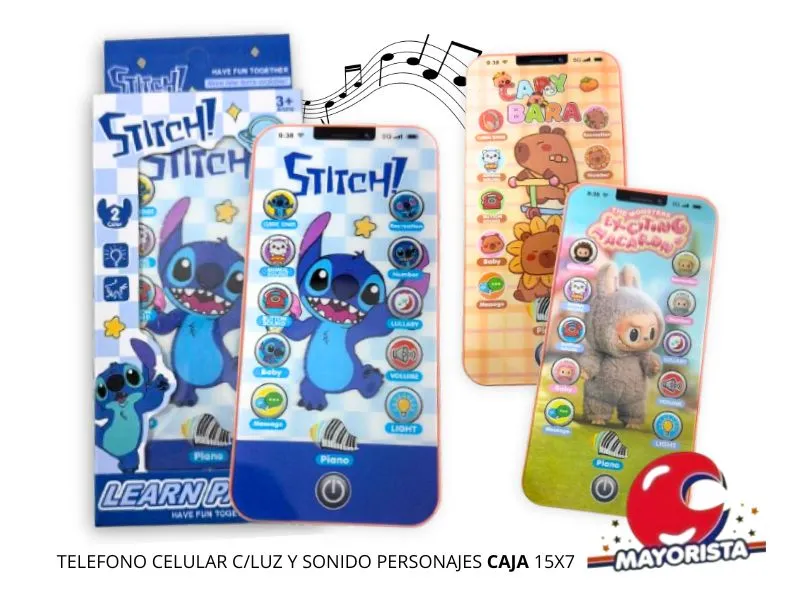 [4094] TELEFONO CELULAR C/LUZ Y SONIDO PERSONAJES VARIOS CAJA 15X7 - SOL
