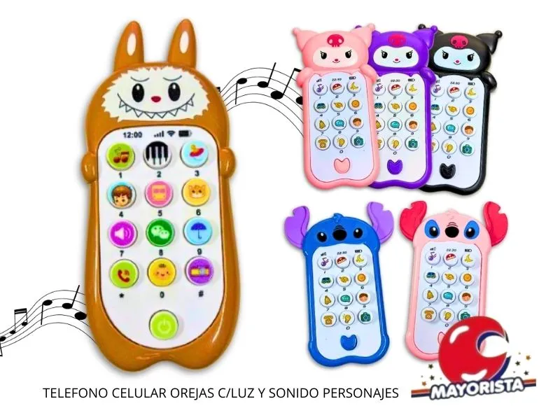 [4104] TELEFONO CELULAR OREJAS C/LUZ Y SONIDO PERSONAJES VARIOS - SOL