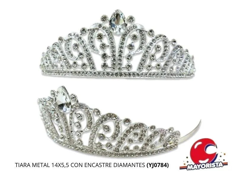 [8034107006575] TIARA METAL 14X5,5 CON ENCASTRE DIAMANTES (YJ0784) YJ IMPORT