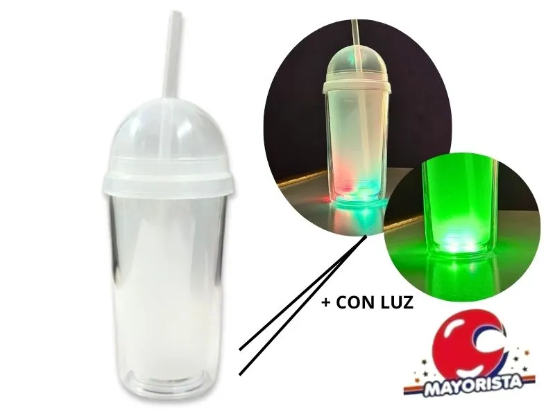 VASO TERMICO C/LUZ TRANSPARENTE TAPA ESFERA Y SORBETE (10096) STILO