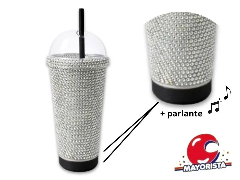 VASO TERMICO CON STRASS, PARLANTE, TAPA Y SORBETE (10839/10886) STILO