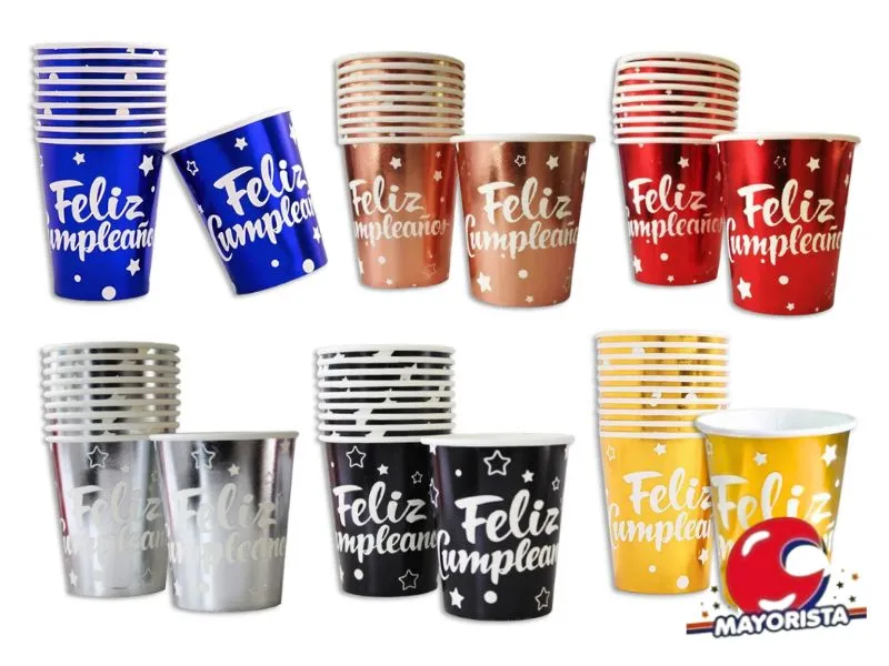 [8048] VASOS METALIZADOS FELIZ CUMPLE X 10 VS COLORES (ZLE-CDE-07-01) ERIK