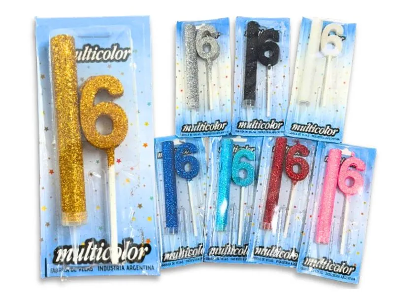 [6047] VELA MEDIANA 6 + BENGALA C/GIBRE BLISTER VARIOS COLORES - VELAS MULTICOLOR