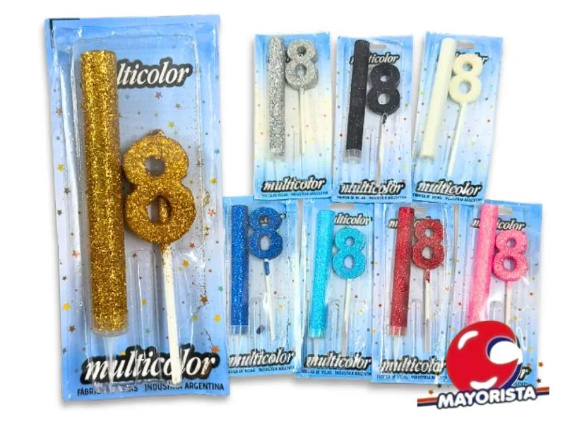 [6115] VELA MEDIANA 8 + BENGALA C/GIBRE BLISTER VARIOS COLORES - VELAS MULTICOLOR