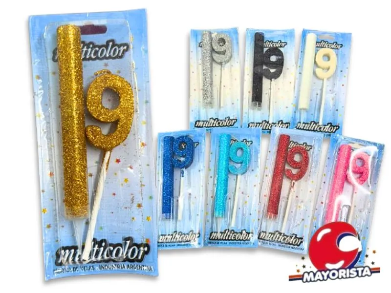 [6206] VELA MEDIANA 9 + BENGALA C/GIBRE BLISTER VARIOS COLORES - VELAS MULTICOLOR