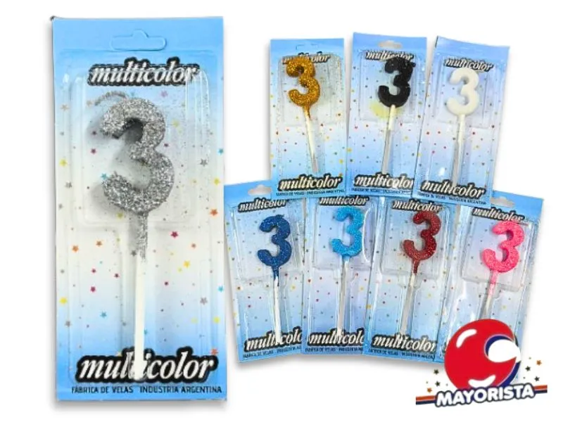 [9260] VELA MEDIANA C/GIBRE 3 BLISTER VARIOS COLORES - VELAS MULTICOLOR