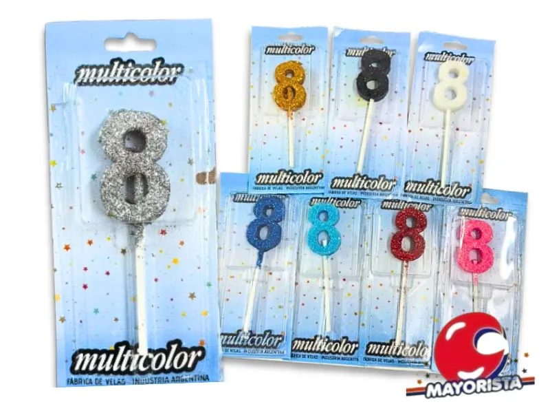 [5080] VELA MEDIANA C/GIBRE 8 BLISTER VARIOS COLORES - VELAS MULTICOLOR