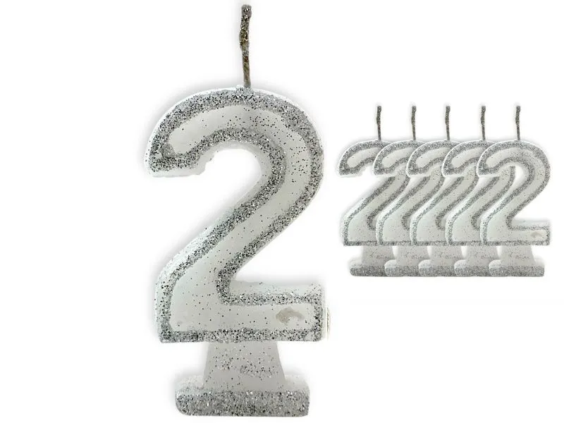 VELA NUMEROTE 2 BLANCA C/GIBRE X 1 (X10) - VELAS MULTICOLOR