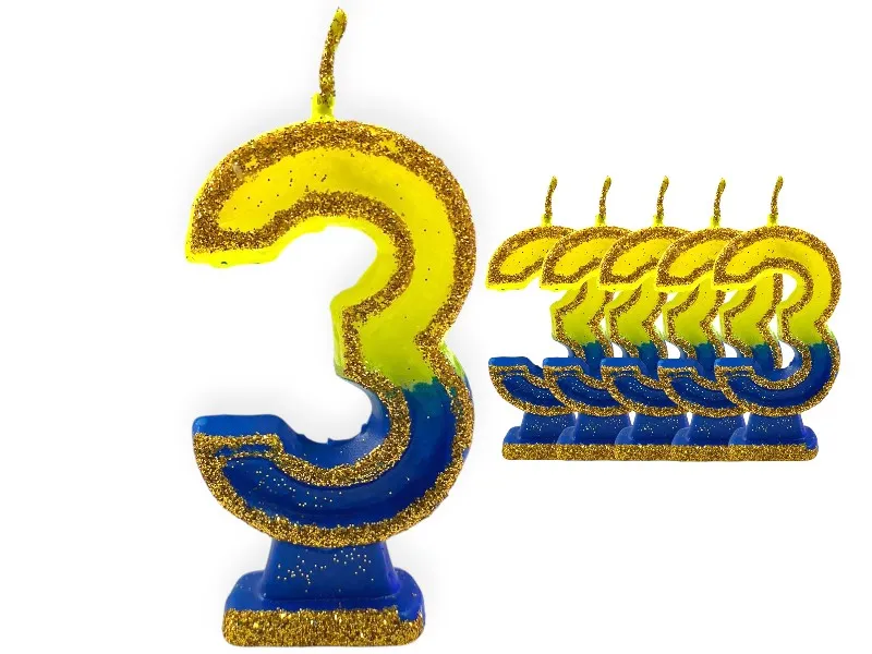 VELA NUMEROTE 3 BOCA C/GIBRE X 1 (X10) - VELAS MULTICOLOR