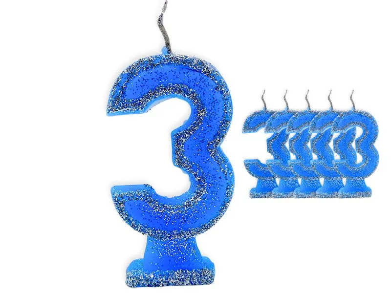 VELA NUMEROTE 3 CELESTE C/GIBRE X 1 (X10) - VELAS MULTICOLOR