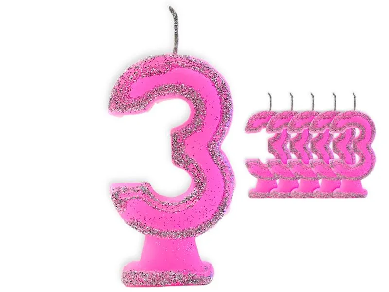 VELA NUMEROTE 3 ROSA C/GIBRE X 1 (X10) - VELAS MULTICOLOR