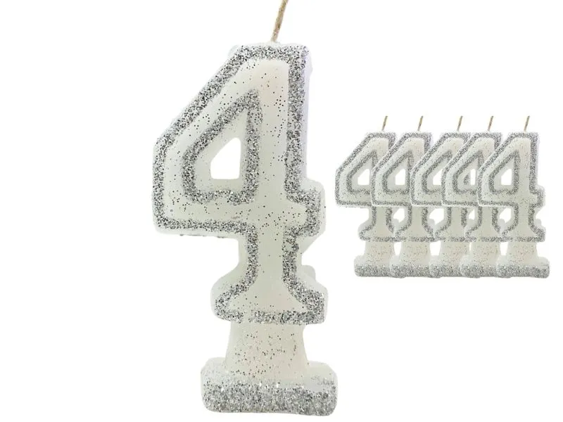 VELA NUMEROTE 4 BLANCA C/GIBRE X 1 (X10) - VELAS MULTICOLOR
