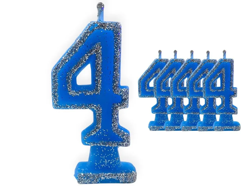 VELA NUMEROTE 4 CELESTE C/GIBRE X 1 (X10) - VELAS MULTICOLOR