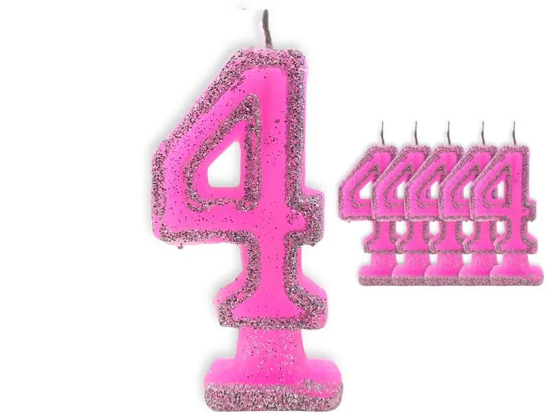 VELA NUMEROTE 4 ROSA C/GIBRE X 1 (X10) - VELAS MULTICOLOR