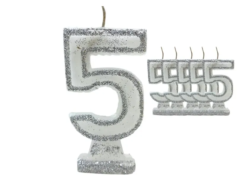 VELA NUMEROTE 5 BLANCA C/GIBRE X 1 (X10) - VELAS MULTICOLOR