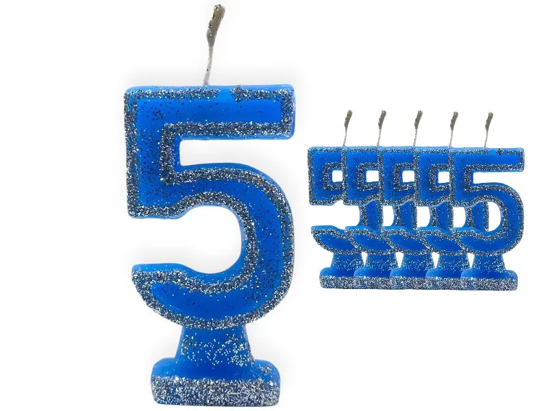 VELA NUMEROTE 5 CELESTE C/GIBRE X 1 (X10) - VELAS MULTICOLOR