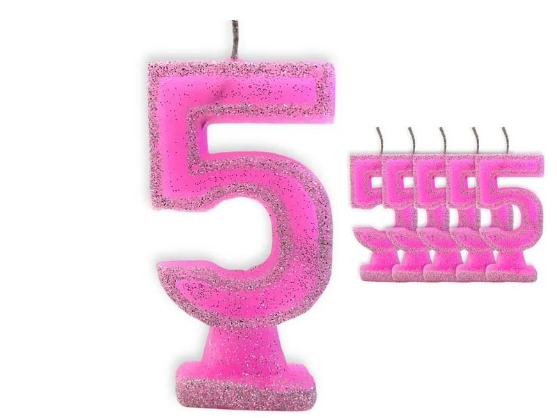 VELA NUMEROTE 5 ROSA C/GIBRE X 1 (X10) - VELAS MULTICOLOR