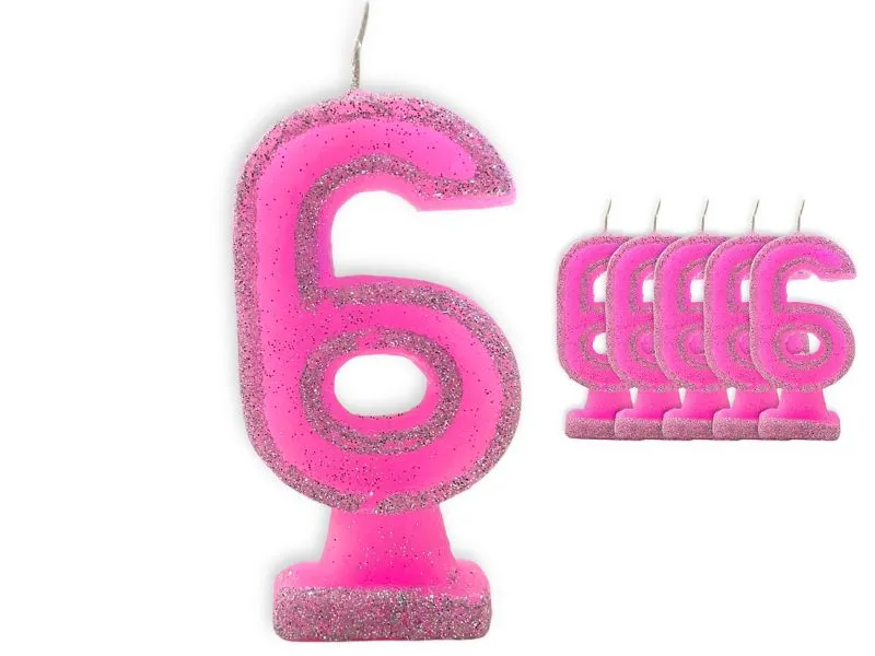 VELA NUMEROTE 6 ROSA C/GIBRE X 1 (X10) - VELAS MULTICOLOR