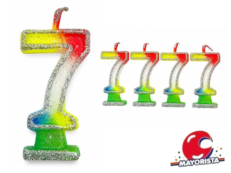 [2027] VELA NUMEROTE 7 MULTICOLOR C/GIBRE X 1 (X10) - VELAS MULTICOLOR