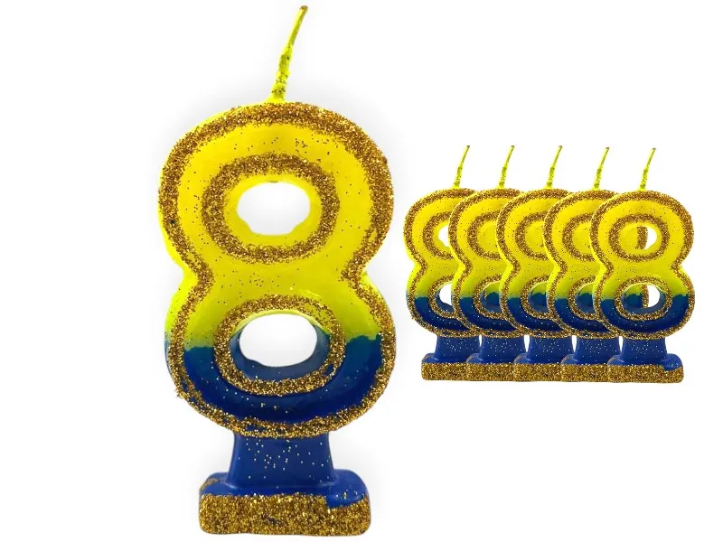 VELA NUMEROTE 8 BOCA C/GIBRE X 1 (X10) - VELAS MULTICOLOR
