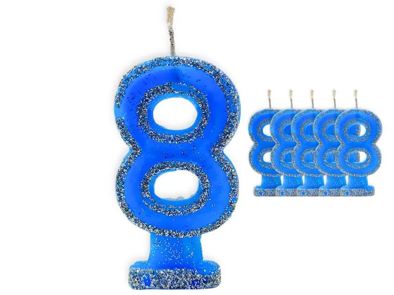 VELA NUMEROTE 8 CELESTE C/GIBRE X 1 (X10) - VELAS MULTICOLOR