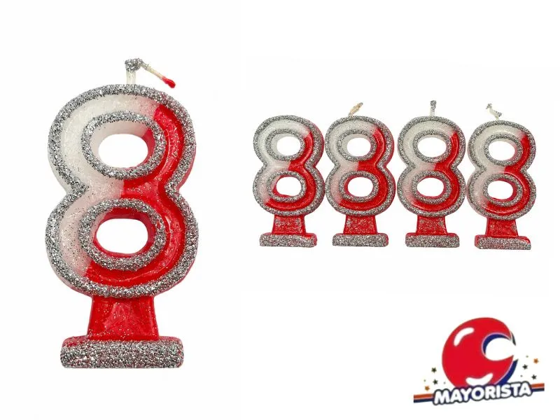 VELA NUMEROTE 8 RIVER C/GIBRE X 1 (X10) - VELAS MULTICOLOR
