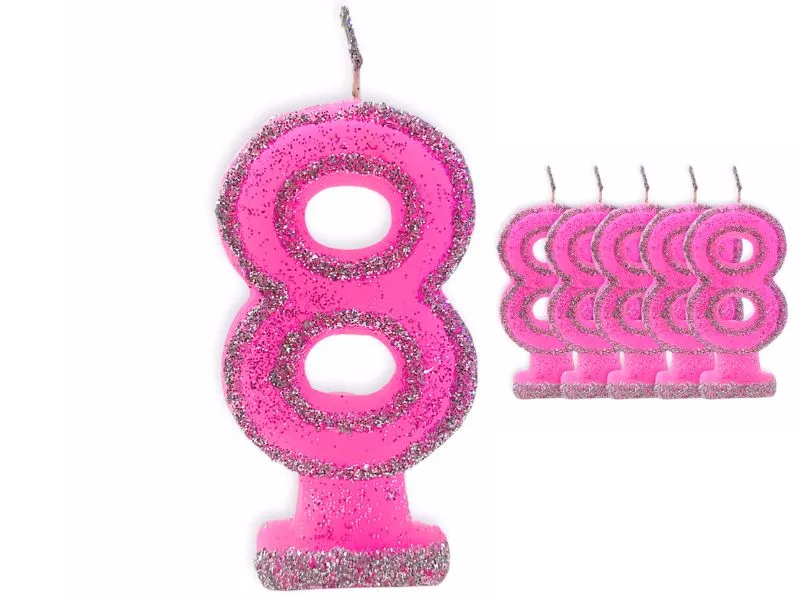 VELA NUMEROTE 8 ROSA C/GIBRE X 1 (X10) - VELAS MULTICOLOR