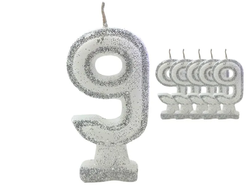 VELA NUMEROTE 9 BLANCA C/GIBRE X 1 (X10) - VELAS MULTICOLOR