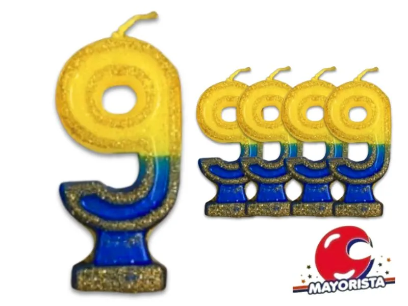 VELA NUMEROTE 9 BOCA C/GIBRE X 1 (X10) - VELAS MULTICOLOR