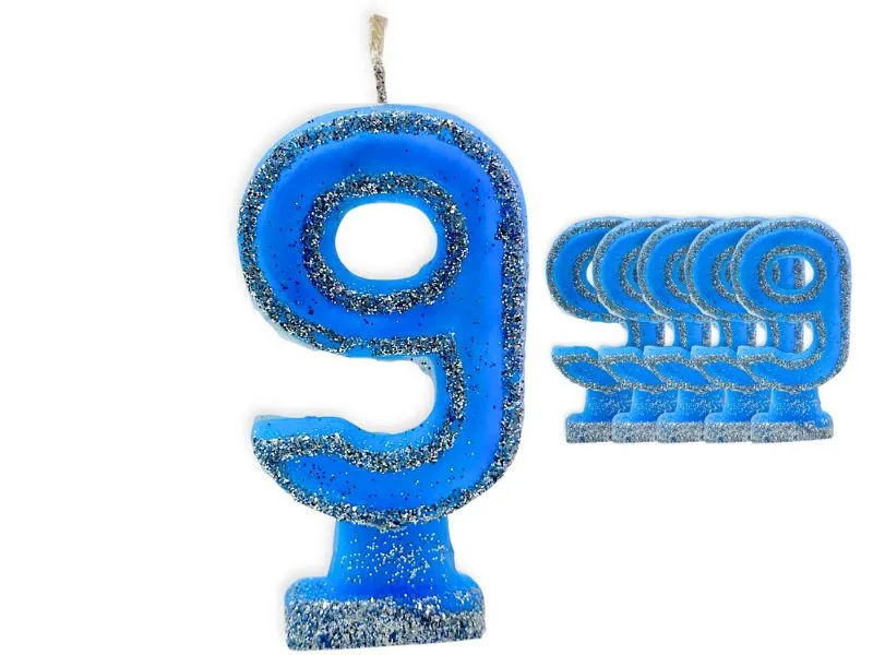 VELA NUMEROTE 9 CELESTE C/GIBRE X 1 (X10) - VELAS MULTICOLOR