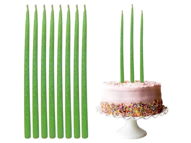 [8545] VELAS FINITAS X 15 VERDE MANZANA C/BRILLO AMERICANA (25) - VELAS MULTICOLOR