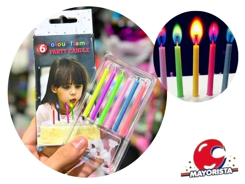 VELAS X 6 LLAMA DE COLORES 6CM EN CAJA PARTY CANDLE (DIS05-44) ARDITEX