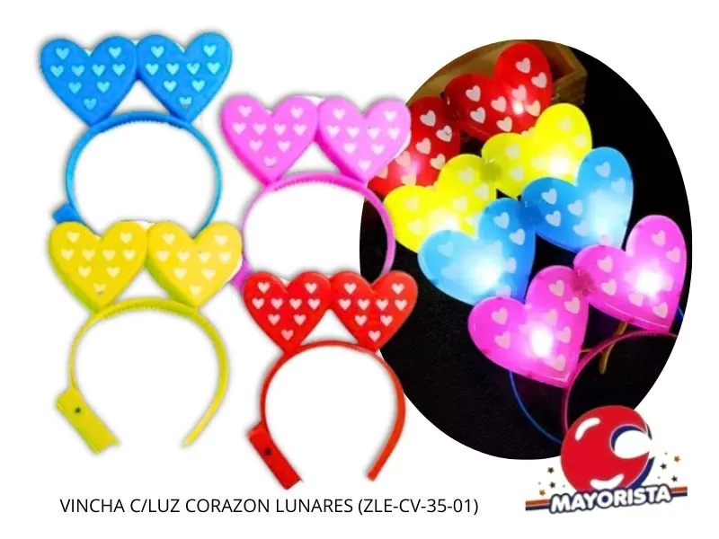 [5348] VINCHA C/LUZ PLASTICA CORAZON LUNARES (ZLE-CV-35-01) ERIK