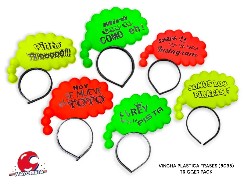 VINCHA PLASTICA FRASES (5033) TRIGGER PACK