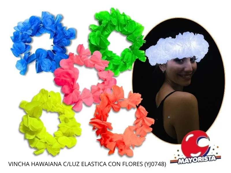 VINCHA HAWAIANA C/LUZ ELASTICA CON FLORES (YJ0748) YJ IMPORT