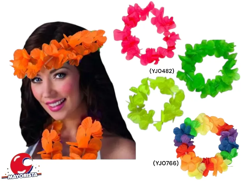 [9125] VINCHA HAWAIANA ELASTICA CON FLORES (YJ0482/YJ0766) YJ IMPORT