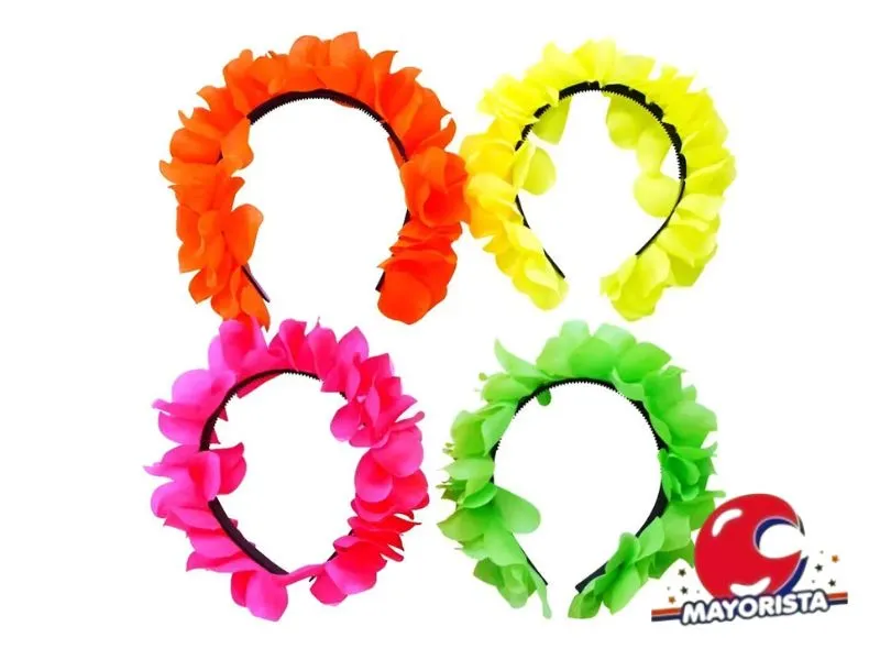 [8034107004748] VINCHA HAWAIANA RIGIDA CON FLORES FLUO (YJ0601/YJ0611) YJ IMPORT