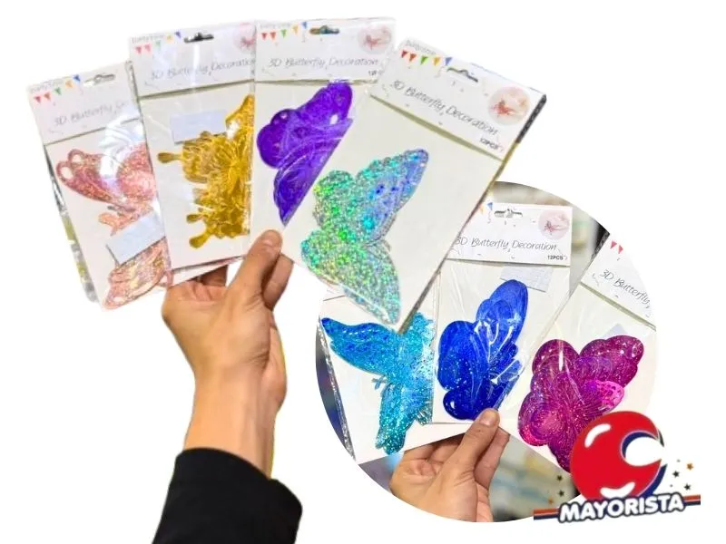 [6221] MARIPOSAS X 12 METALIZADA HOLOGRAFICA VARIOS COLORES (MD459-10538) CHG