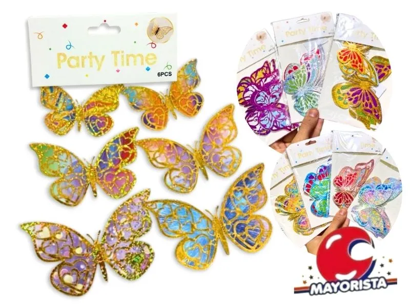 [6982025073112] MARIPOSAS X 6 DOBLES CALADAS VS COLORES (MD459-10537) CHG